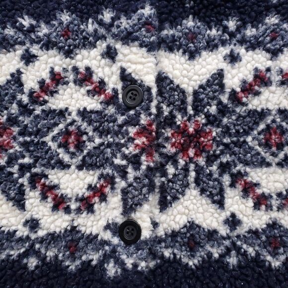 Vintage Cenza by Palmettos Fair Isle Fleece Shirt L Blue Button Sherpa Jacket - Picture 8 of 16